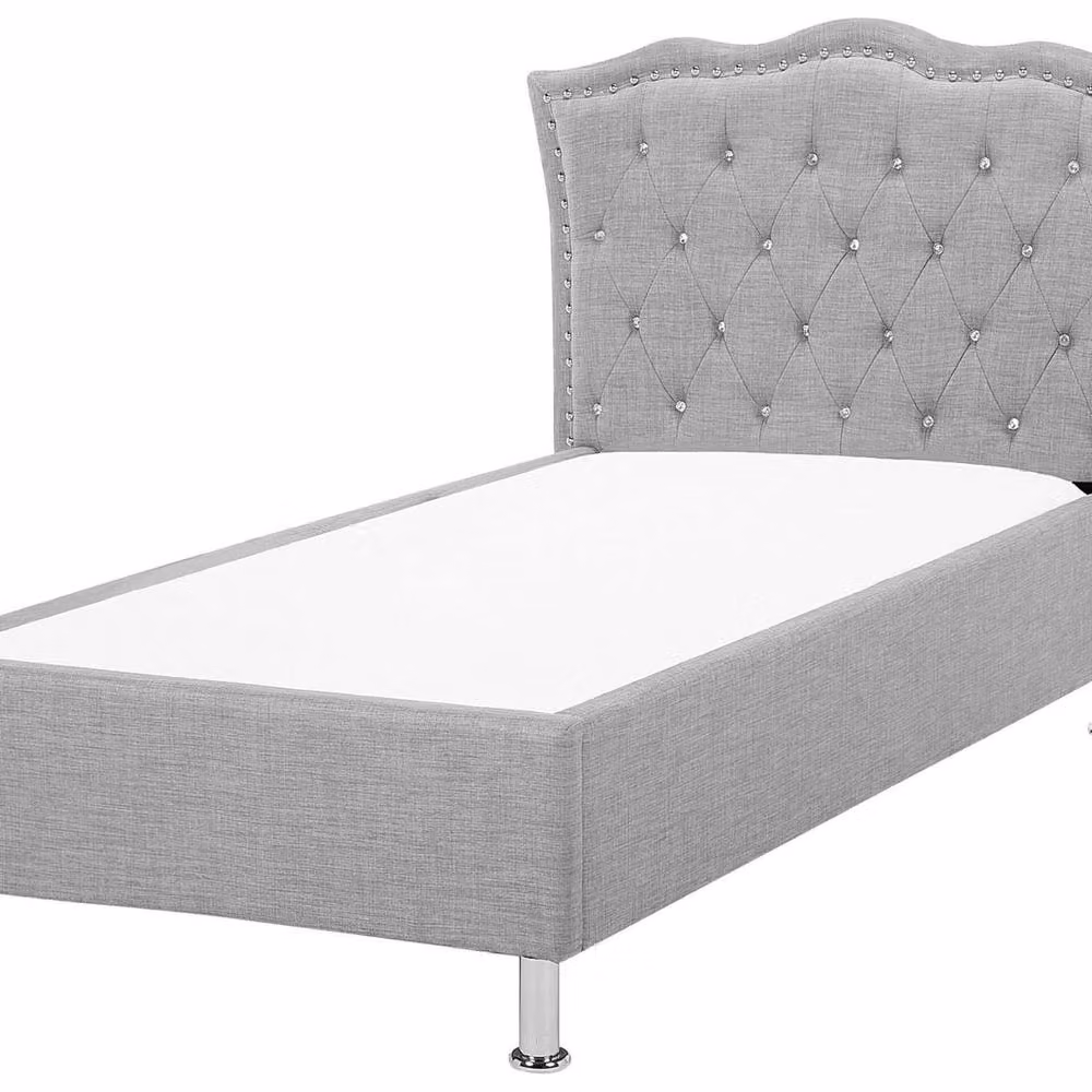 Wyld and Coco Single Bed in Grey Fabric with Crystal Button Tufting, W/D/H: 90 x 200 cm – 2