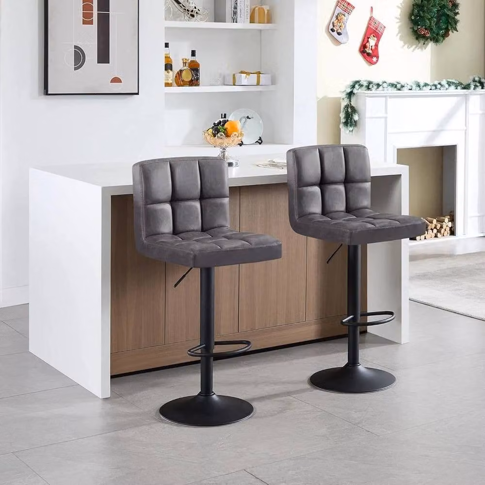 FORGEVIO Set of 2 Anthracite Faux Leather Bar Stools for your Kitchen in Dark Grey – 2