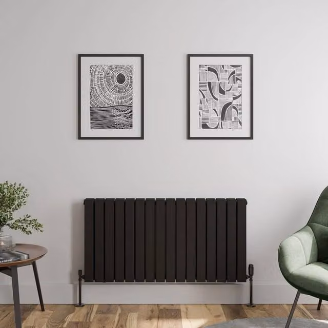 Temprazo Black Double Panel Horizontal Designer Radiator W/H: 121.5 x 60 cm