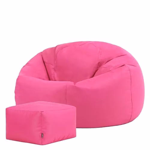 Bean Bag Bazaar Kingston Outdoor Bean Bag and Footstool with Filling, Pink – 1