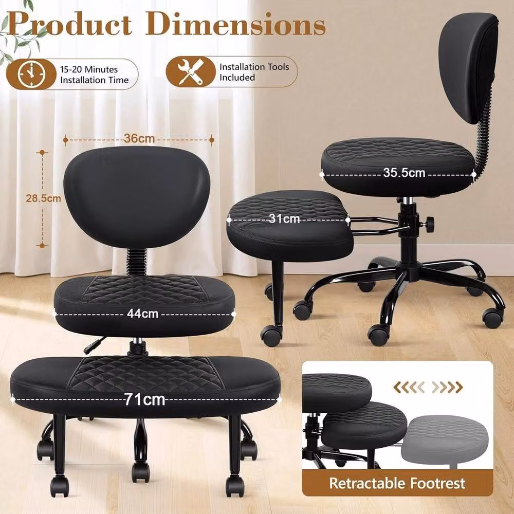 KORVIXA Black Cross Legged Meditation Office Chair with 360 Degree Swivel and Castors – 2