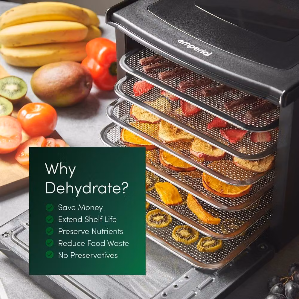 Emperial 6 Tier Food Dehydrator with Temperature and Timer Control, 650W, Black – 7