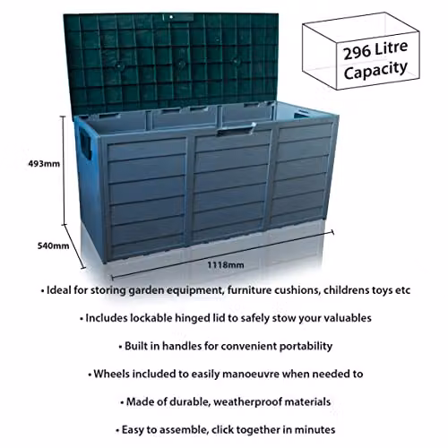 St Helens Home & Garden Grey Plastic Outdoor Storage Box W/D/H: 112 x 54 x 54 cm – 2