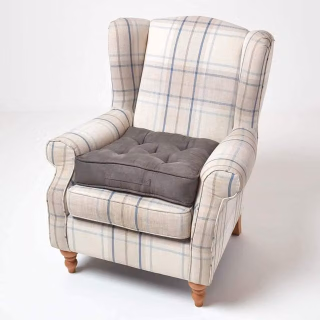Homescapes Grey Faux Suede Armchair Booster Cushion, 50 x 50 cm – 1