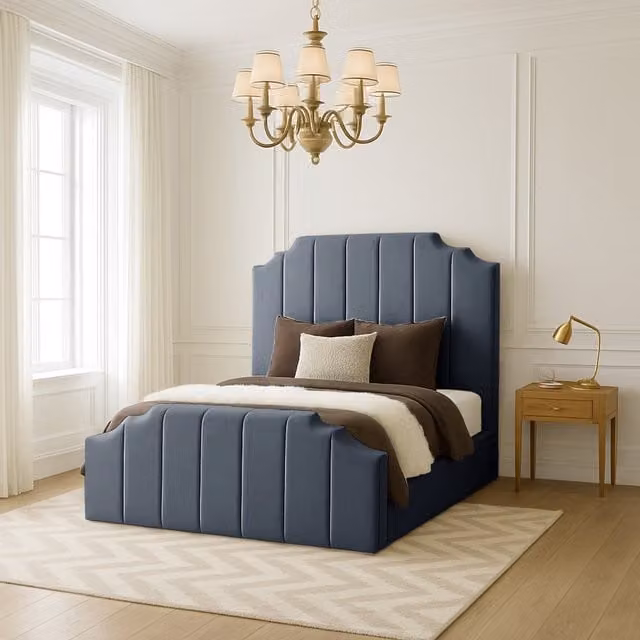 Desire Deco Upholstered Tower Bed Frame in Grey, 180 x 200 cm