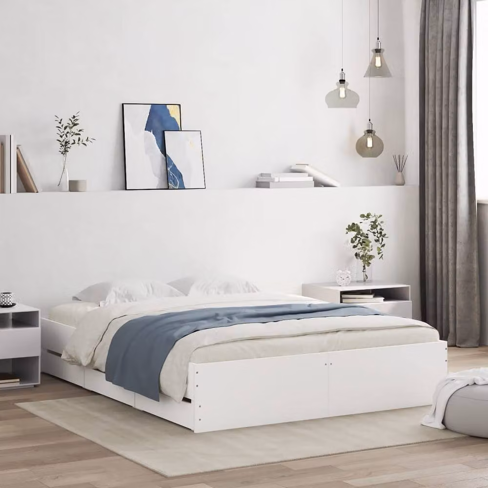 Berkfield Home Modern Bed Frame with Drawers in White, W/D/H: 150 x 203 x 33 cm – 2