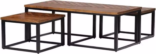 Jaipur Furniture Ltd Parquet Coffee Table with Stool in Brown Mango Wood and Black Iron, W: 120 cm, D: 60 cm, H: 41.5 cm