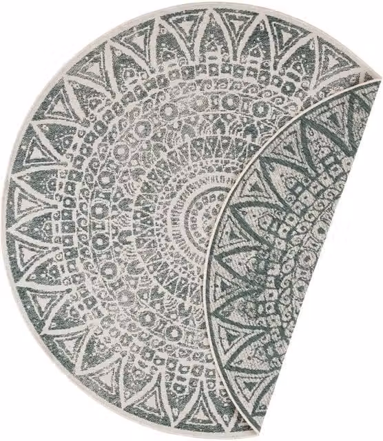 THE RUGS Lilja Vintage Round Reversible Indoor Outdoor Rug in Green, Diameter: 240 cm