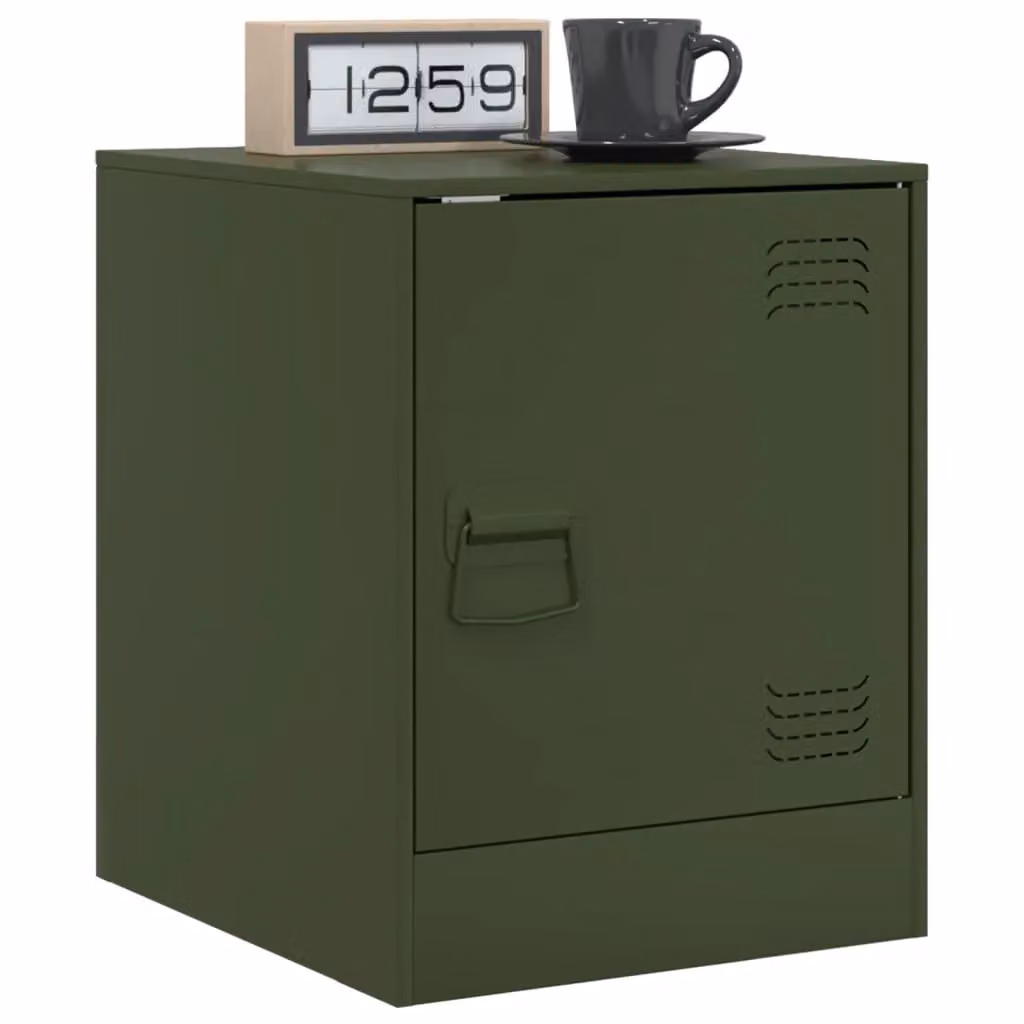 Berkfield Home Set of 2 Metal Bedside Cabinets in Olive Green, W/D/H: 34.5 x 39 x 44 cm – 3