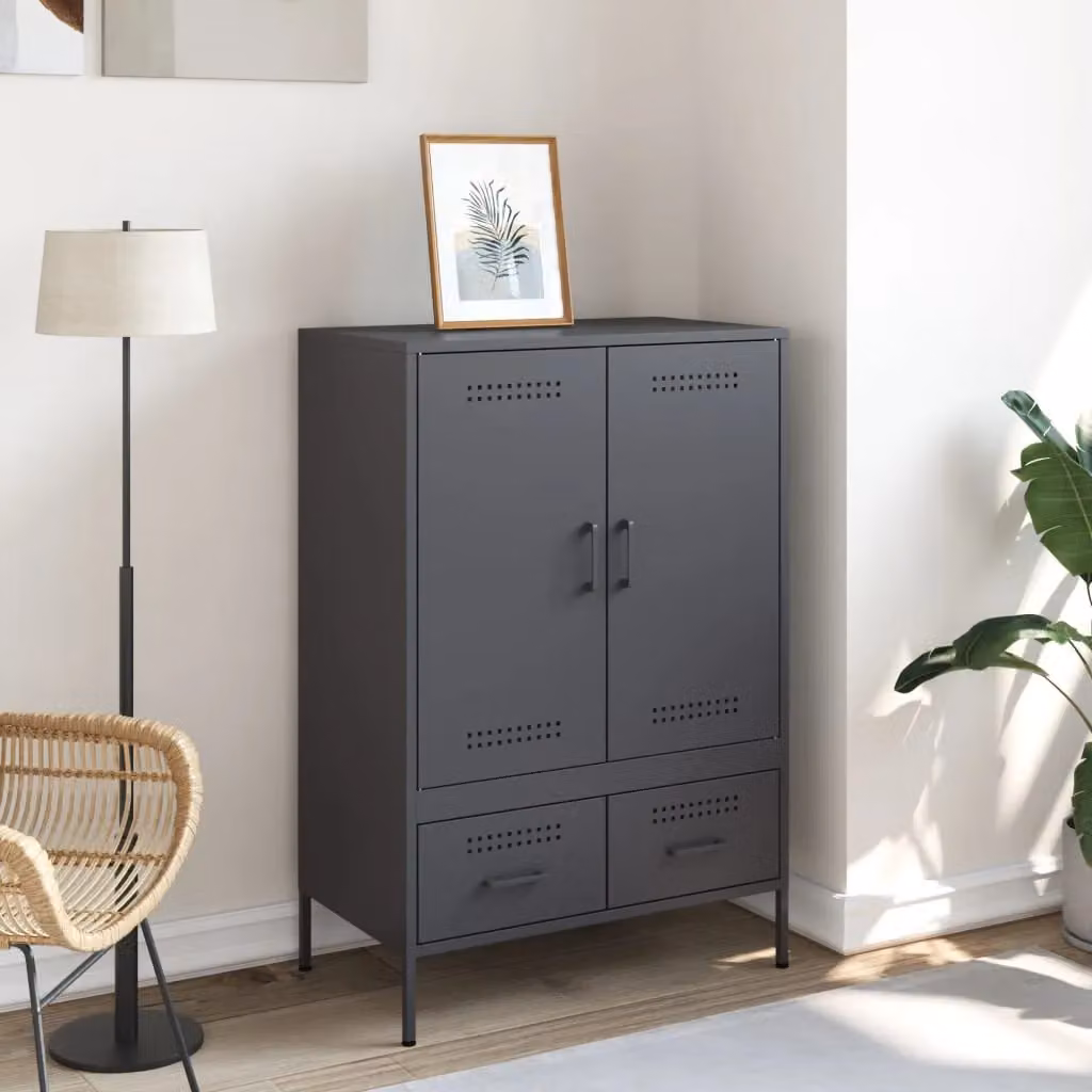 Berkfield Home Anthracite and Black Steel Highboard, W: 68 cm, D: 39 cm, H: 101.5 cm – 2