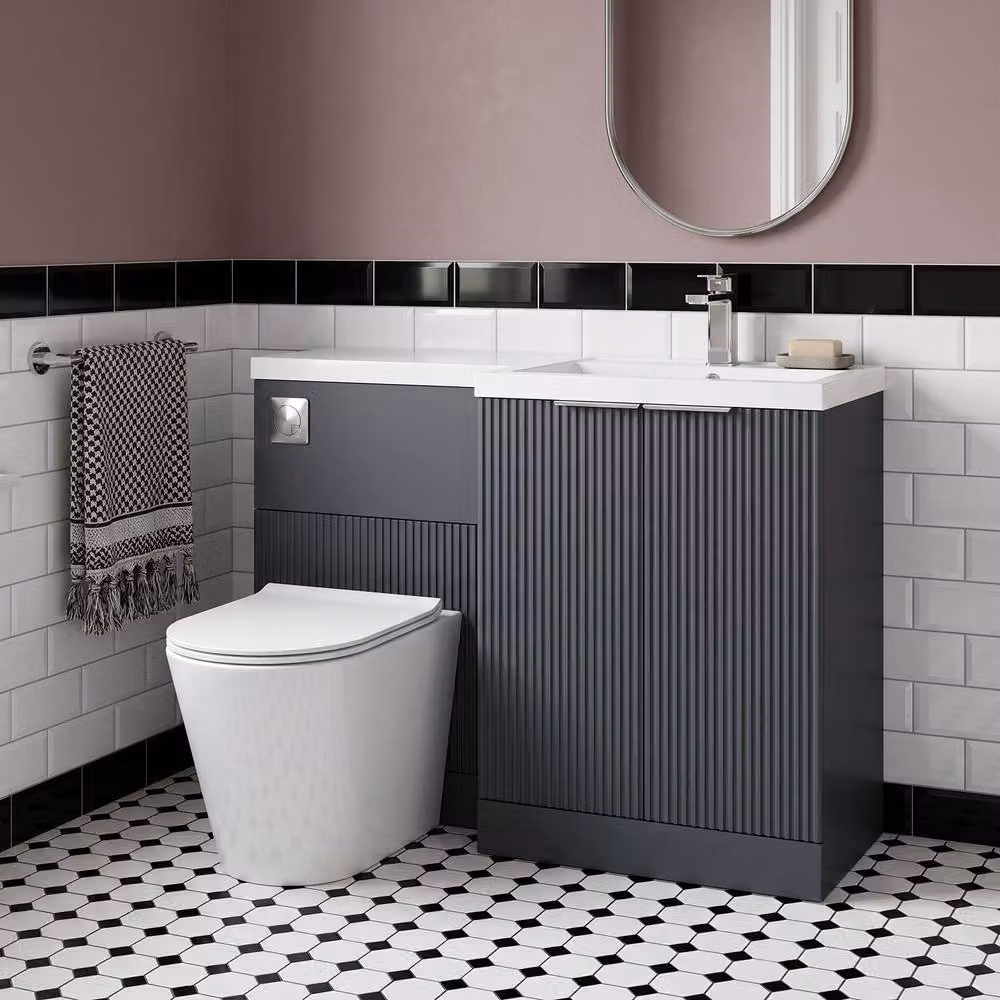 Balterley Tixall 2 Door Vanity WC Unit with Poly Basin, Right Handed, Dark Grey, Width: 110 cm – 2