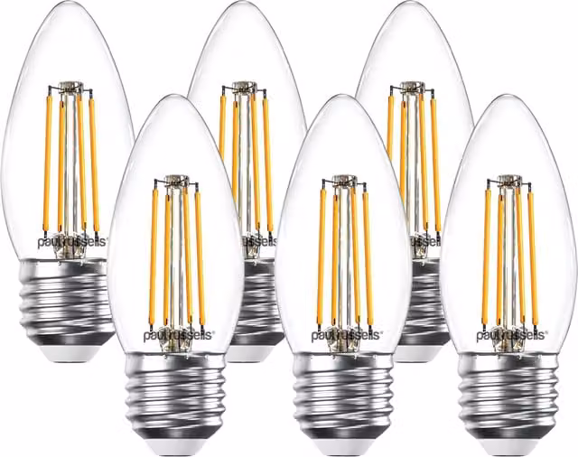 Paul Russells 4.5W Dimmable LED Filament Candle Bulb, E27, 470lm, 2700K Warm White