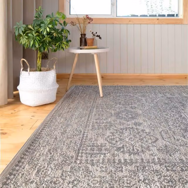 The Rug House Moroccan Medallion Design Outdoor Rug in Grey, W/D: 110 x 60 cm