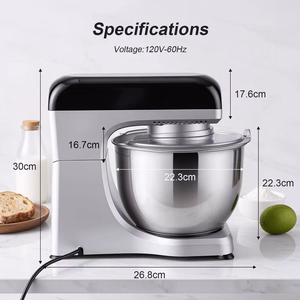 Kelvenix Electric Stand Mixer in Silver with 5L Stainless Steel Bowl and 8 Speeds – 2