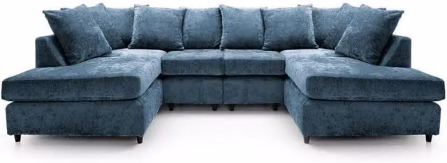 Abakus Direct Harriet U-Shape Sofa in Blue Crushed Chenille Fabric – 1