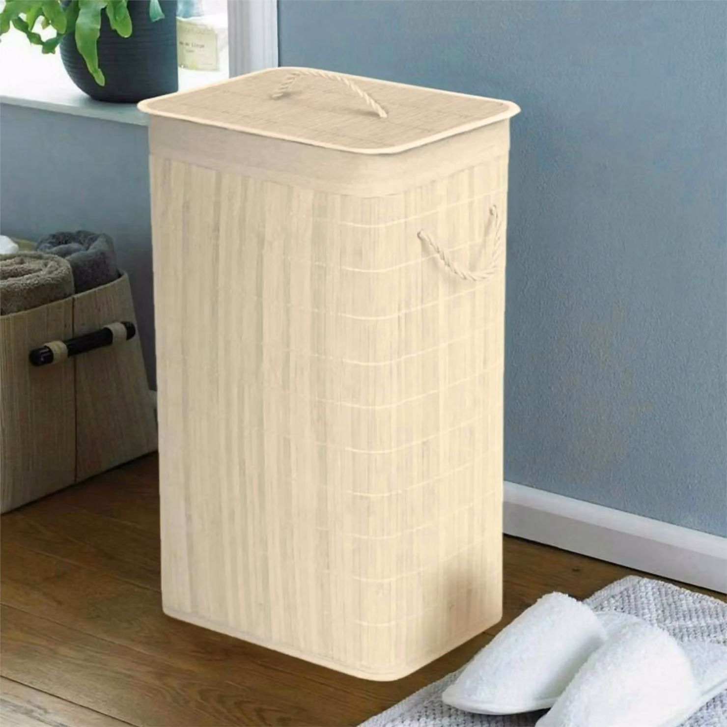 HomeSpace Direct Bamboo Laundry Hamper in White – 2