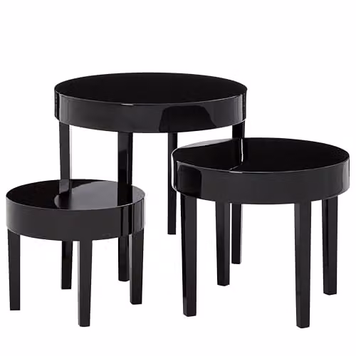 Orsina Set of 3 Black Glossy Nesting Tables with Round Tops