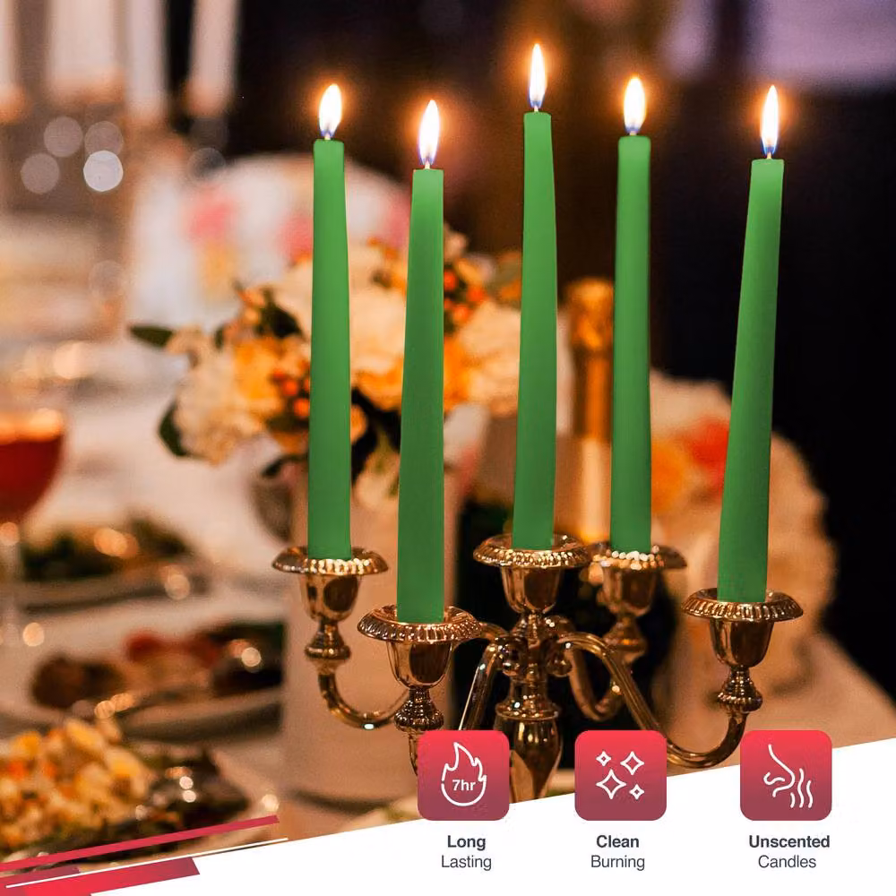 Haltons Unscented Long Tapered Dinner Candles in Green, White or Red – 2