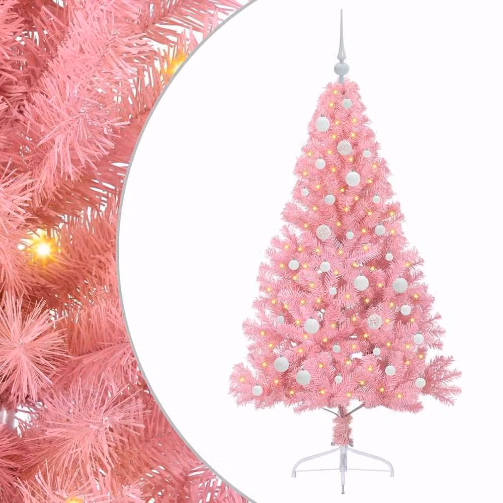 Berkfield Home Artificial Pre-lit Pink Christmas Tree with 150 LEDs, Height: 150 cm – 2
