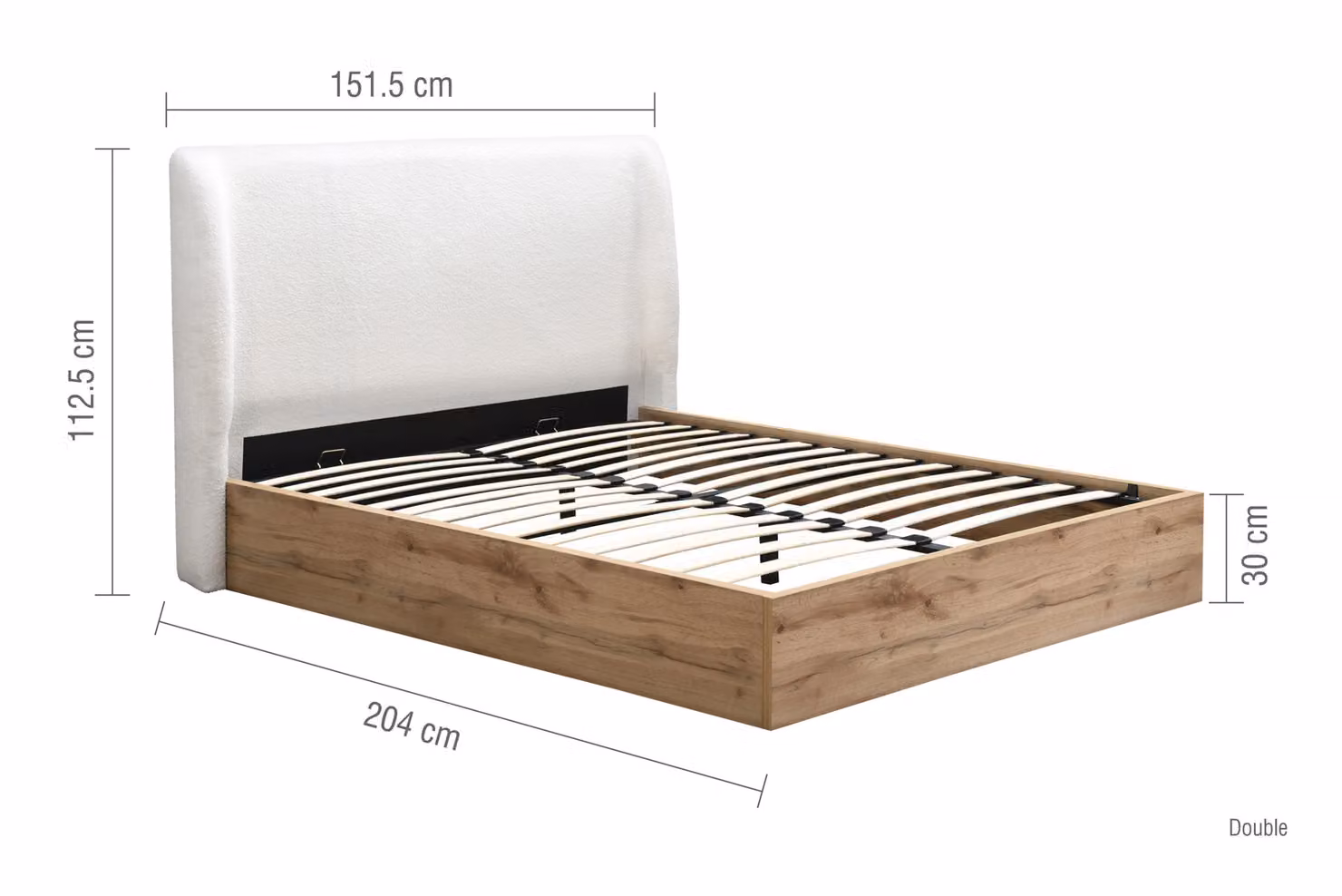 Birlea White Bouclé Modern Ottoman Bed Frame with Lift Up Base, W/D/H: 140 x 200 cm – 4
