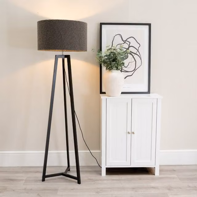 ValueLights Lottie Modern Floor Lamp with Fabric Cylinder Shade and LED Bulb in Anthracite and Grey