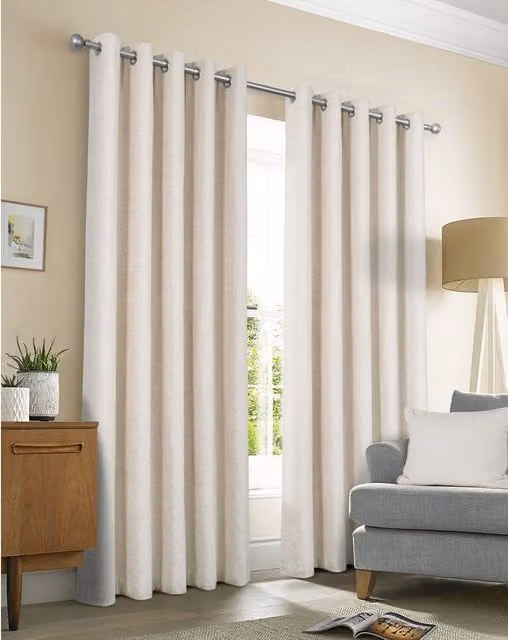 Sundour Amberley Thermal Interlined Chenille Eyelet Curtain, Beige, 100% Polyester