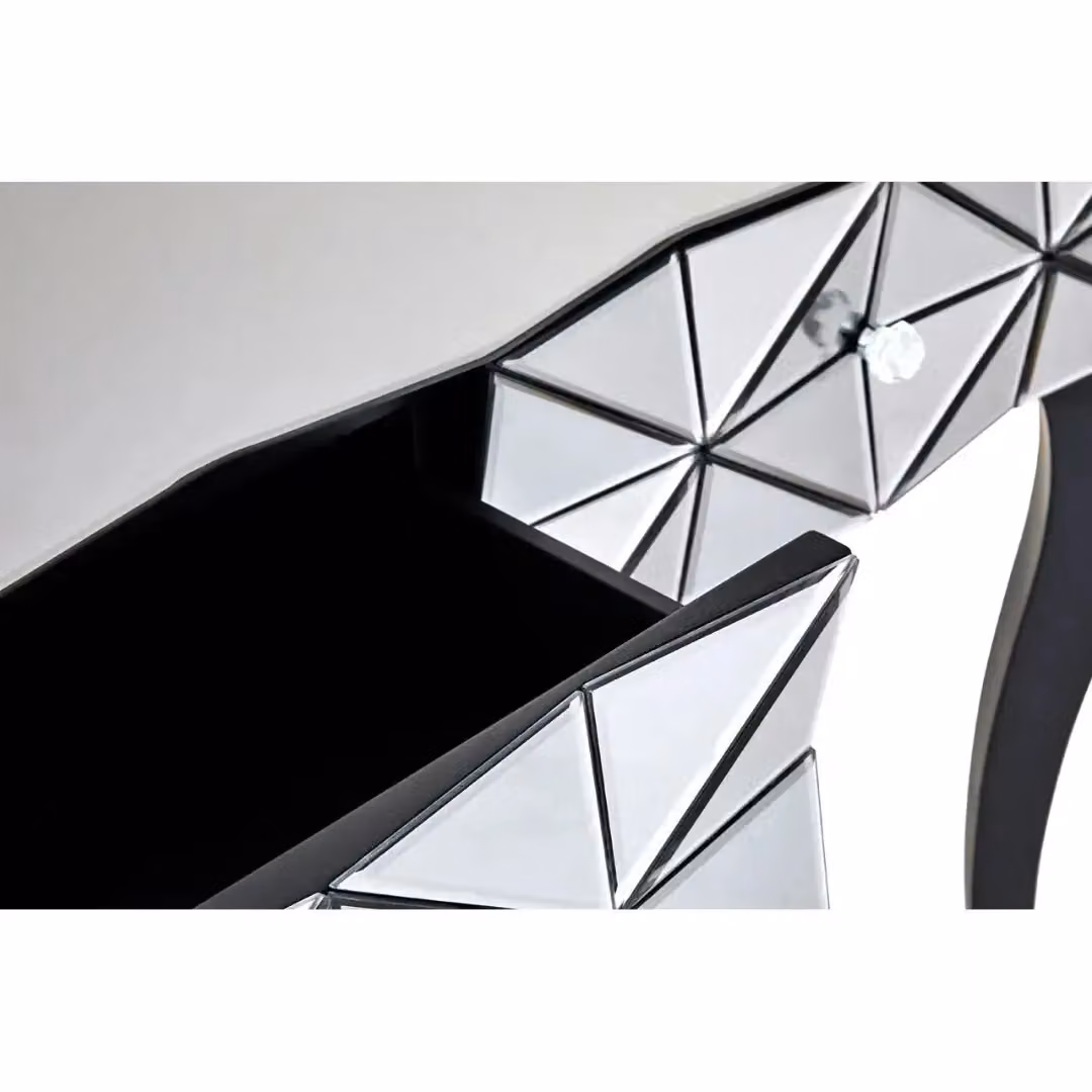 Orsina Luxe Smoke Glass Console Table in Silver with Curved Wooden Legs, W/D/H: 112 x 37 x 78 cm – 5