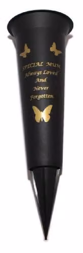 David Fischhoff Memorial Grave Plastic Spike Vase in Black and Gold – 1