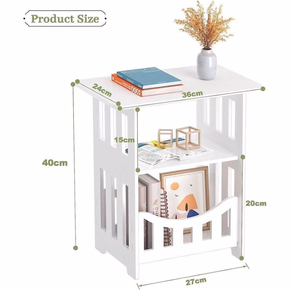 NESTLUNE White Bedside End Table and Sofa Side Coffee Table – 2