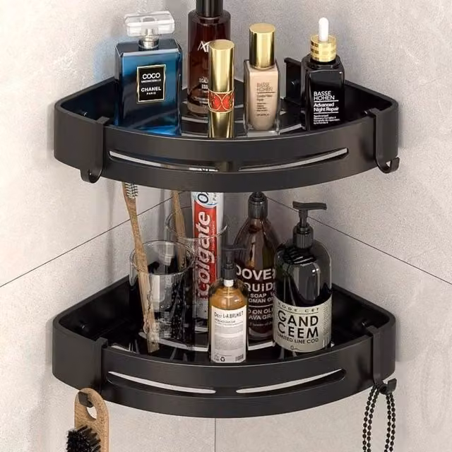 Kelvenix 2-Layer Corner Shower Caddy Storage Rack in Black