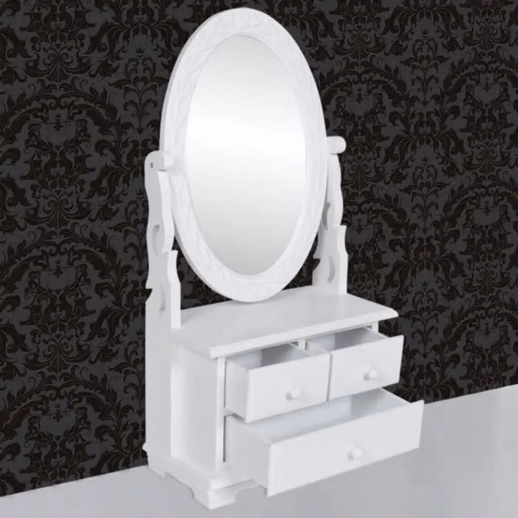 Berkfield Home Vintage Vanity Makeup Table with Oval Swing Mirror in White MDF – 3