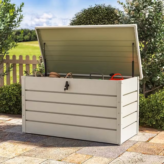 Livingandhome White Matt Galvanised Steel Metal Garden Storage Box with Lock