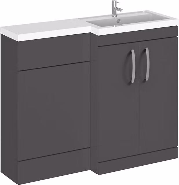 Balterley Modern Grey Freestanding Right-Hand Bathroom Vanity Basin Combination, W: 110 cm, H: 80 cm