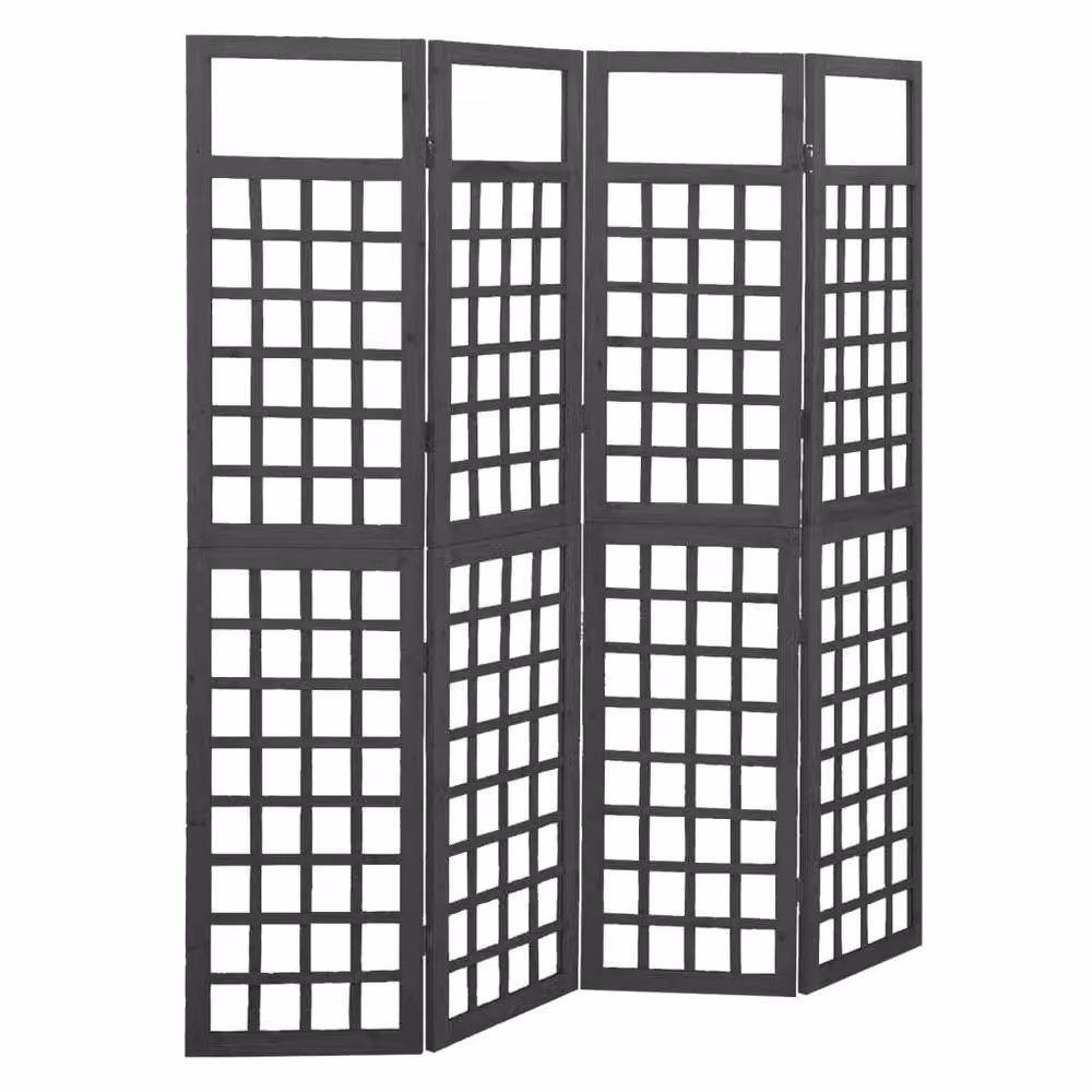 Berkfield Home 4-Panel Trellis Room Divider in Black Solid Wood, W: 161 cm, H: 180 cm – 2