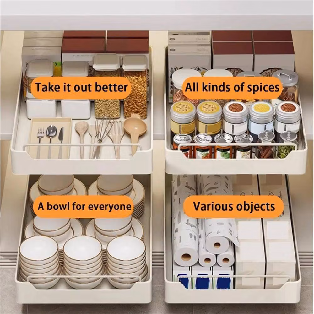 SPETLEK White Slide Out Drawer Storage Organiser for Kitchen Cupboards and Cabinets – 3