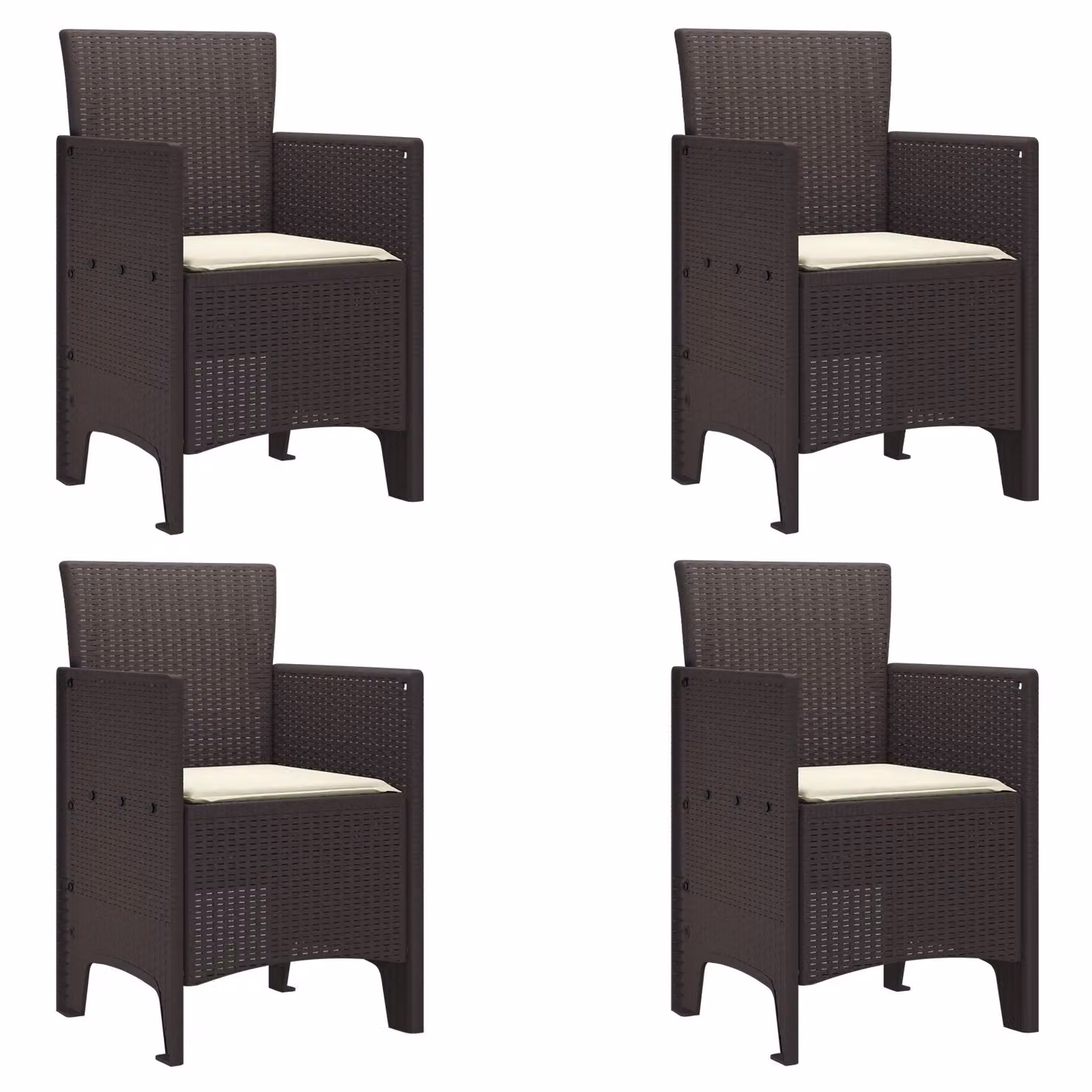 Berkfield Home Set of 4 Brown Rattan Garden Chairs with Cream White Cushions – 2