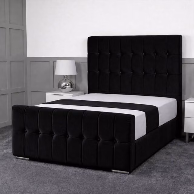Living Comfort Bedz Belmont King Size Upholstered Velvet Gas Lift Storage Bed in Black – 1