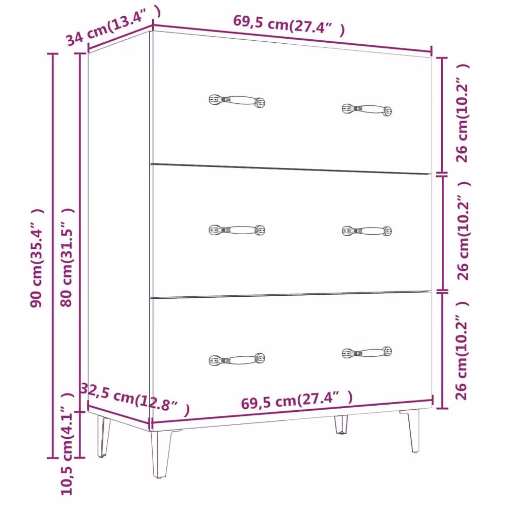Berkfield Home Grey Sonoma Sideboard in Engineered Wood, W/D/H: 69.5 x 34 x 90 cm – 3