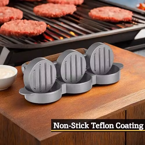 Premier Housewares From Scratch Non-Stick Triple Mini Hamburger Press in Brown – 3
