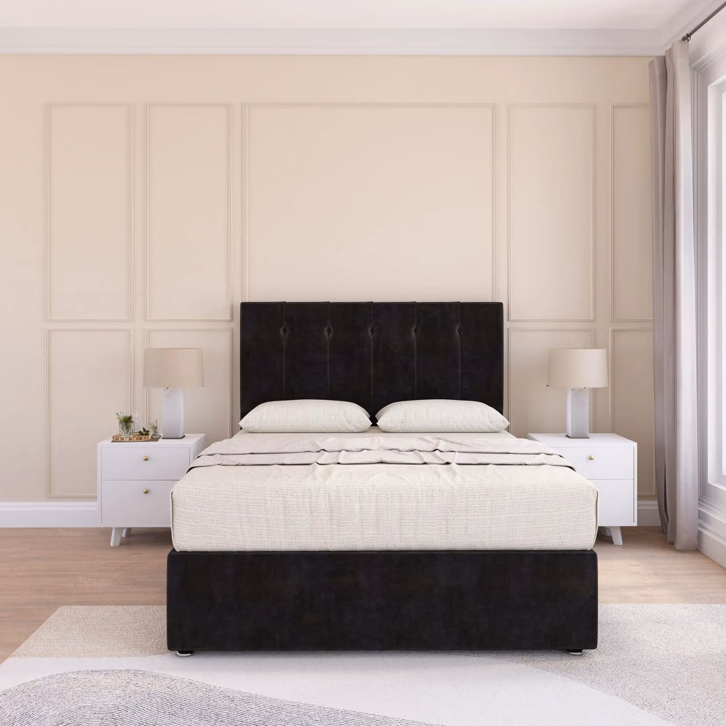 Sloomy Highbury Divan Bed Base and 26 inch Struts Headboard, Black Velvet, W/D/H: 180 x 200 cm