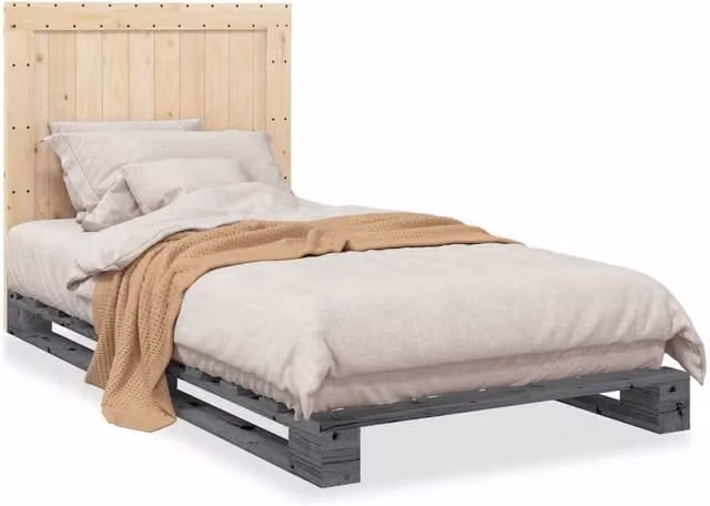 Berkfield Home Grey Solid Pine Wood Bed Frame W/D/H: 100 x 200 cm – 1