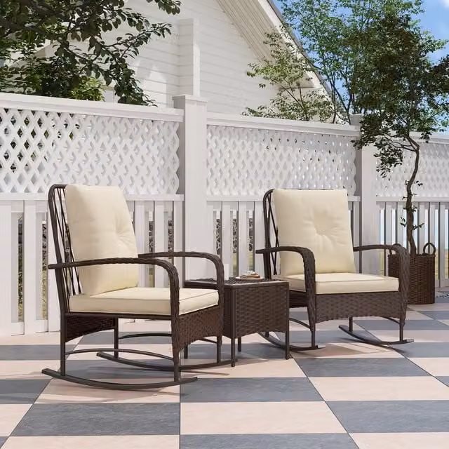 Outsunny Garden Bistro Set with Rocking Chairs in Brown