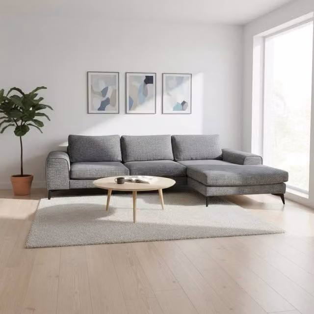 Abakus Direct Venice Chenille L-Shaped Corner Sofa in Grey, Right Hand Facing