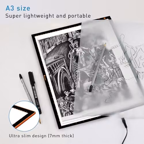 Daylight Wafer 2 A3 Ultra-Slim LED Lightpad Panel in Black with 6000 Lux Brightness and Dimmable Settings – 11
