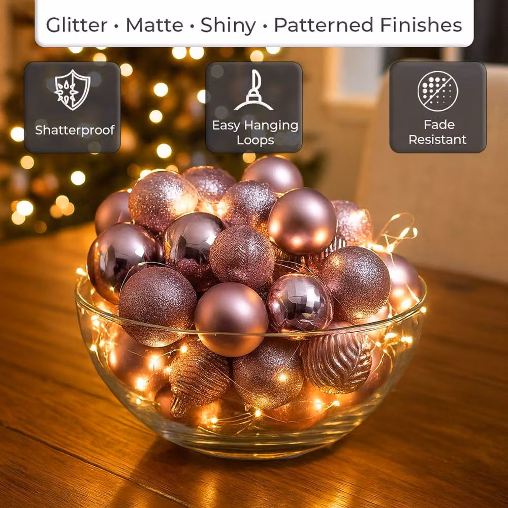 Neo Set of 36 Round Pink Plastic Christmas Tree Bauble Ornaments – 5