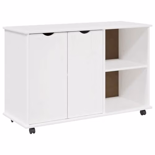 vidaXL Rolling Cabinet in White Solid Pine Wood W/D/H: 100 x 39 x 65.5 cm