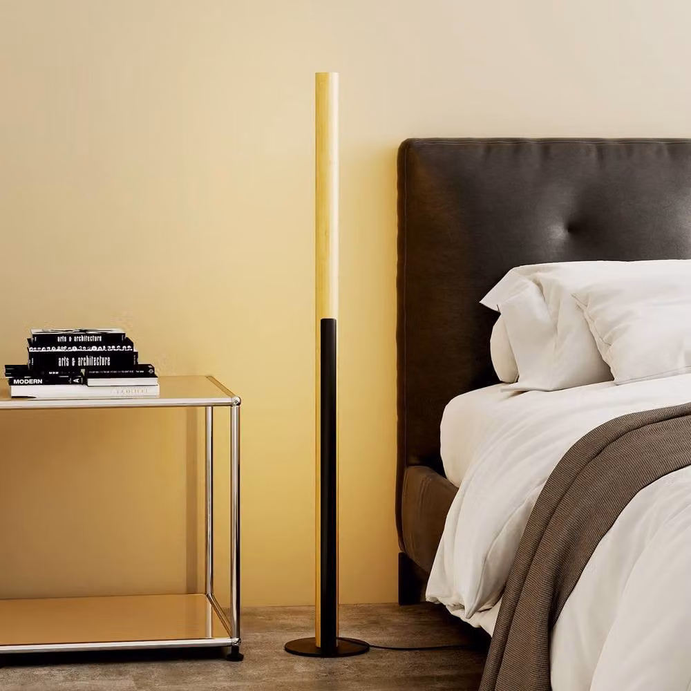 Costway Bamboo LED Floor Lamp with Foot Switch, Dimmable Mid-Century Corner Lamp in Natural Wood Finish – 7