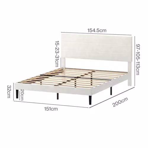 Levede King Size Bed Frame with Adjustable Upholstered Headboard in Beige Velvet Fabric, W/D/H: 135 x 190 x 113 cm – 2
