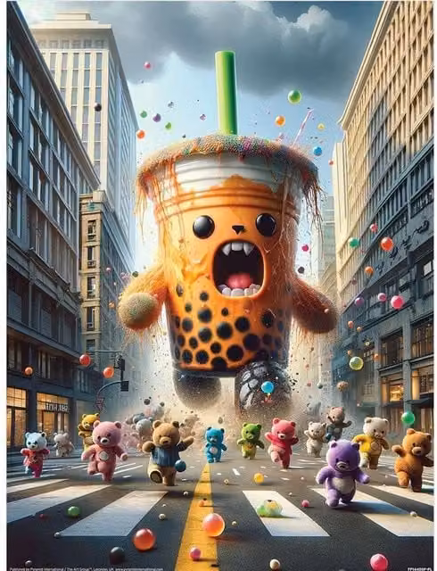 Ada Ingram Kaiju Bubble Tea Multicolour Paper Poster Illustration