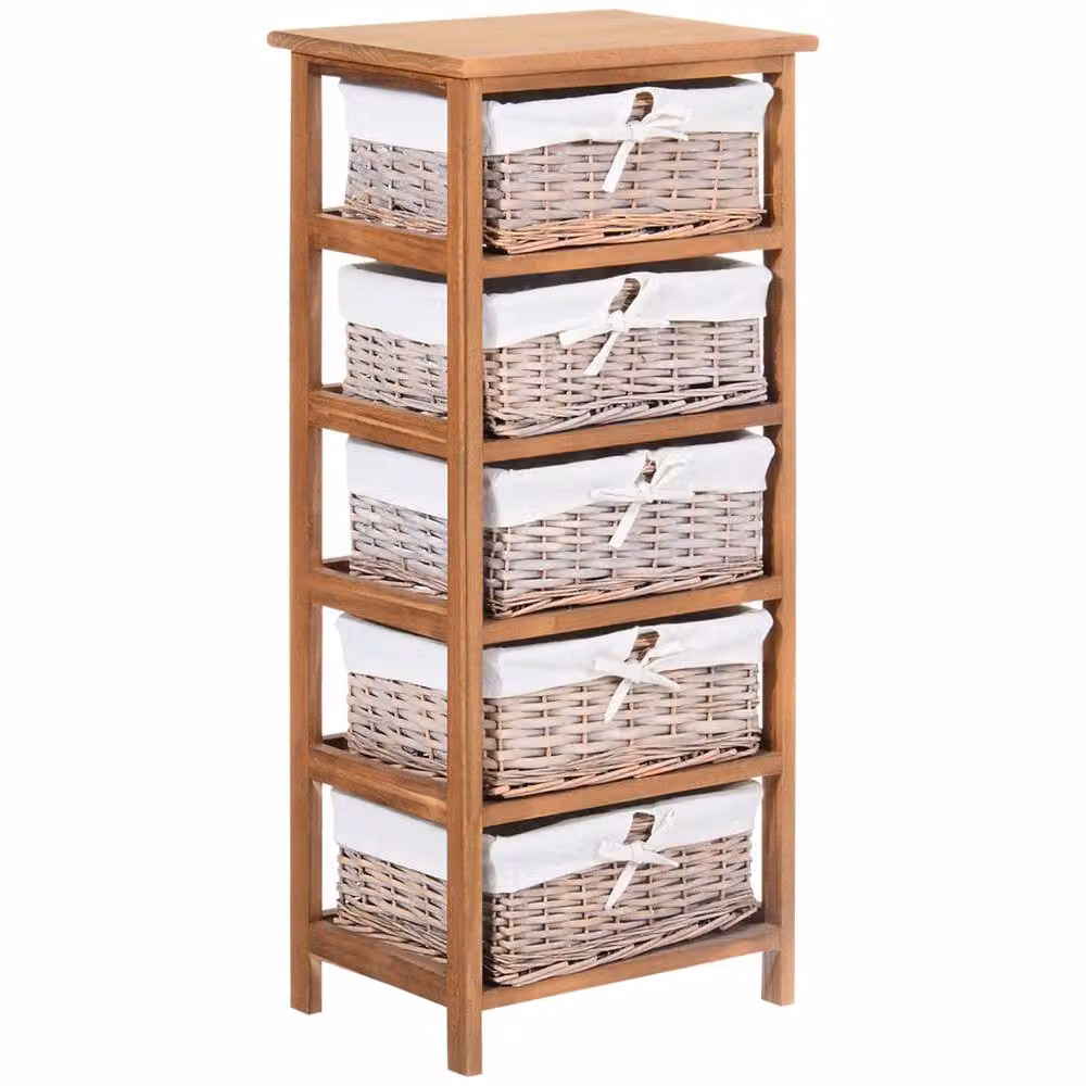 Wyld Haus Yorila 5 Drawer Chest with Natural Wicker Baskets in Sand and Brown – 2